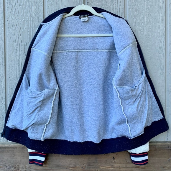 Champion sherpa color block jersey style zip up sporty jacket sweater - Picture 13 of 16